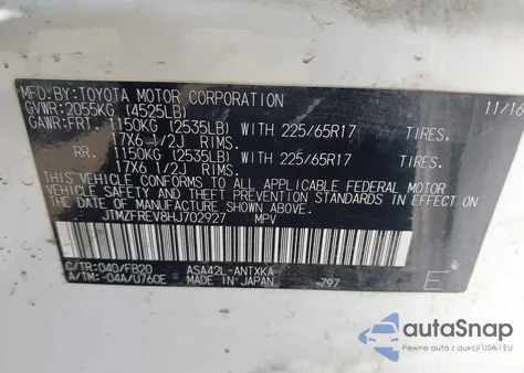 2017 Toyota Rav4 Le z USA, uszkodzony, nr VIN JTMZFREV8HJ702927